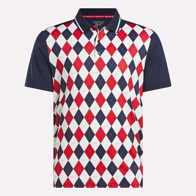 代购Reebok高尔夫短袖衫男弹力格纹新款Vector Argyle Print Polo