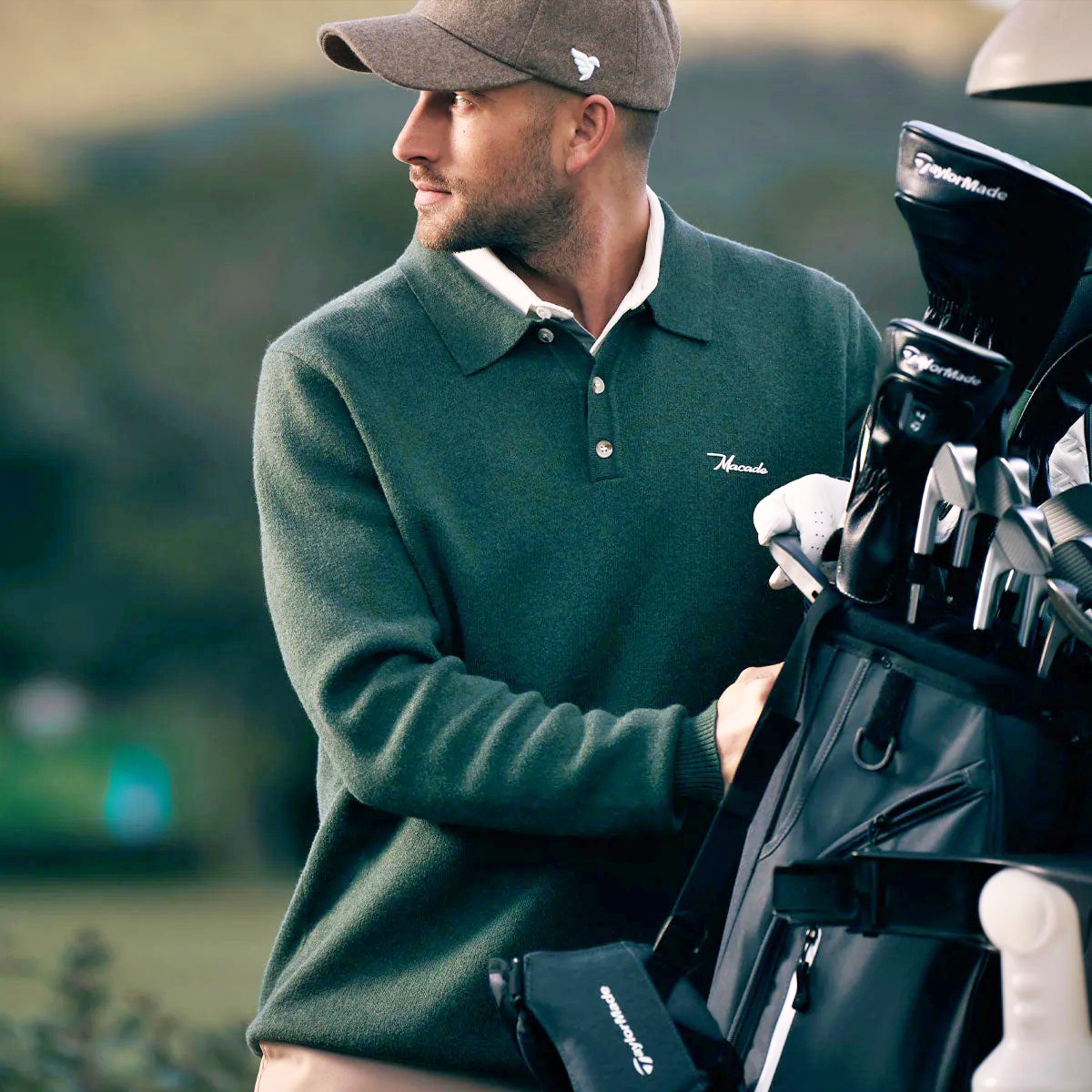 代购Macade Club Knit Polo男子针织舒适高尔夫长袖衫