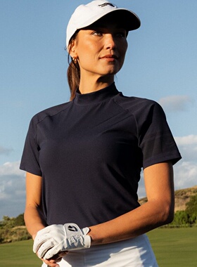 sun day red高尔夫短袖衫女弹力轻质新款Mock Neck Ribbed Shirt