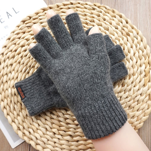 歌诺达男士羊毛毛线半指保暖手套