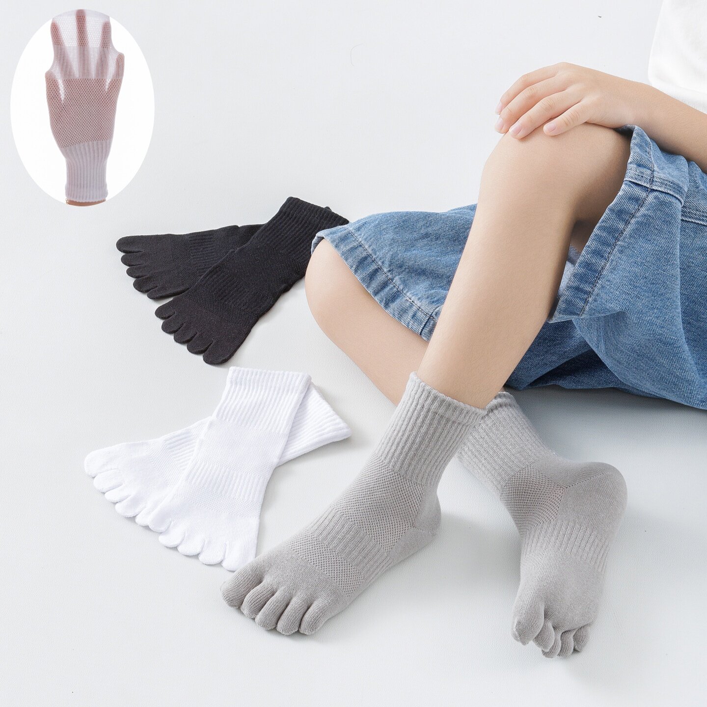 学生儿童五指袜网眼中筒男袜子男童女童纯棉小孩男孩宝宝可爱分趾
