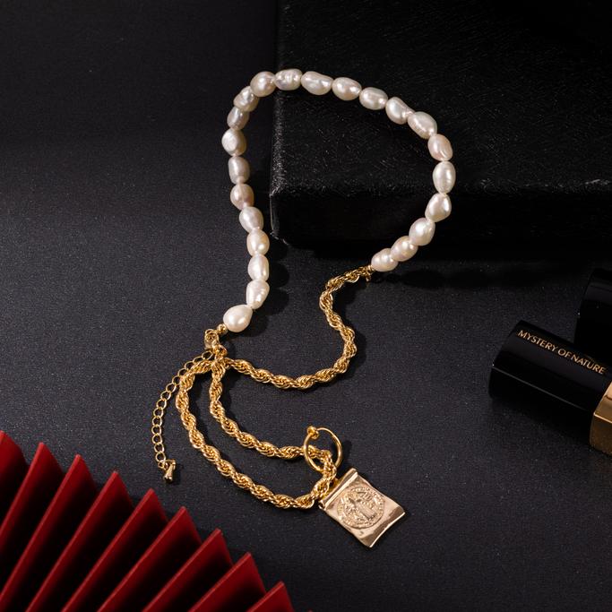 澳之冠时尚百搭珍珠拼接金属项链日韩个性配饰