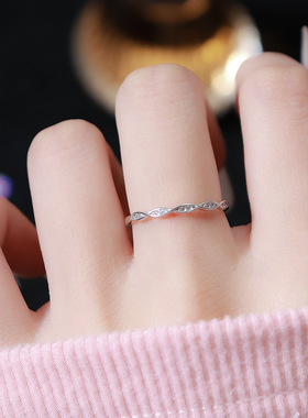 s999纯银麻花小钻戒指女简约百搭莫比乌斯微镶锆石指环轻奢首饰女