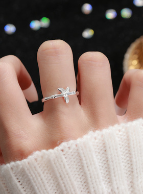 S999纯银足银戒指竹节食指指环女设计小众高级感简约开口戒子手饰