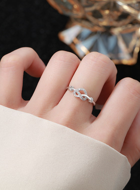 S999纯银足银心形时尚轻奢开口戒指小众设计指环新款爱心打结戒子