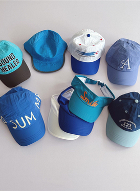 Milo7c-自制 设计师款儿童蓝色帽夏季速干帽户外遮阳帽空顶鸭舌帽