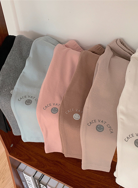 Milo7c-自制 ins风儿童打底裤春秋白色加厚纯色裤子秋款黑色印花