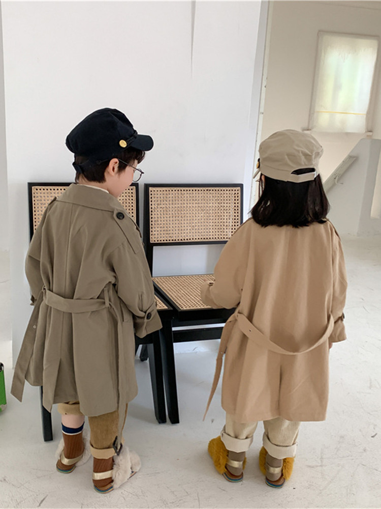 MILO7C-집에서 만든 봄 가을 새로운 아동용 윈드 브레이커 재킷 큰 옷깃과 트렌디한 스타일의 남학생과 여학생 긴 상의