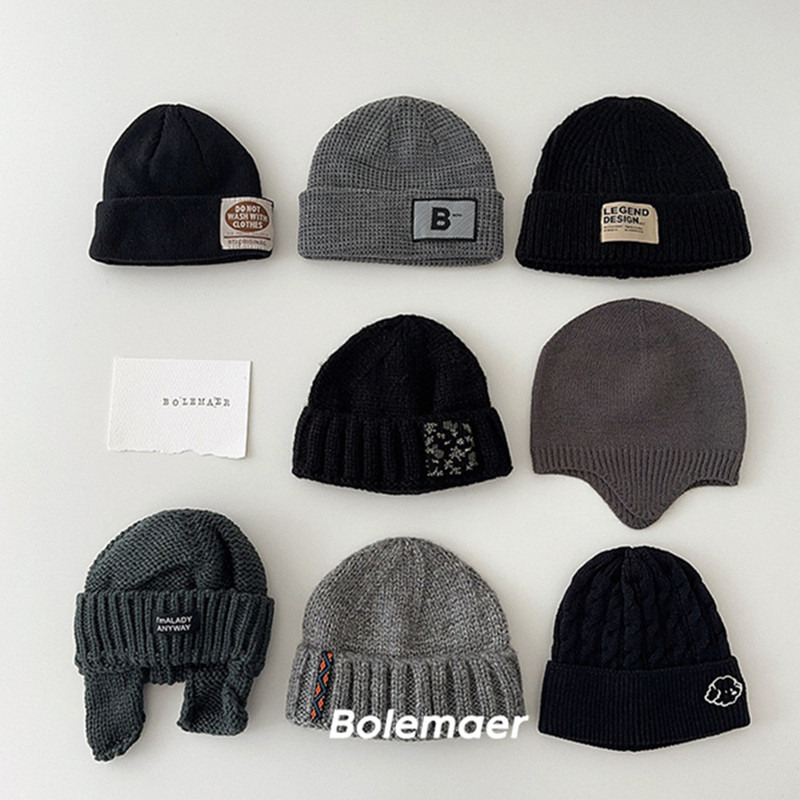 Milo7c-自制 冬季凹造型黑灰色ins儿童针织帽子保暖百搭款毛线帽,童装/婴儿装/亲子装,帽子,淘宝优惠券,粉丝福利购,淘宝优惠卷