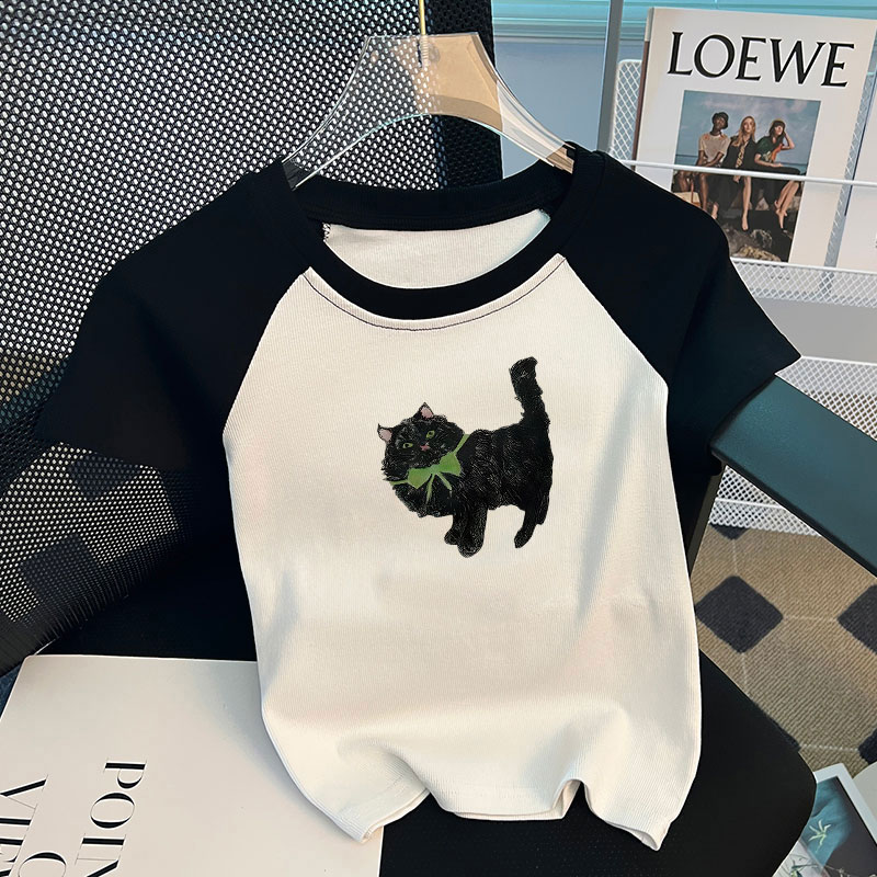 纯棉撞色短袖t恤女2025新款夏季