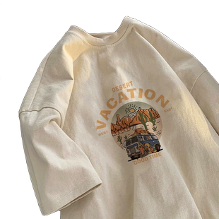 美式复古纯棉短袖t恤女夏季2025年新款宽松港风女款上衣洋气减龄