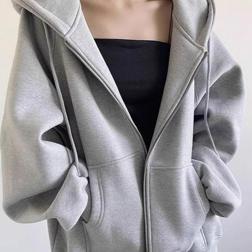 美式慵懒chic巨好看的女士卫衣2026新款早秋冬季加绒连帽拉链外套