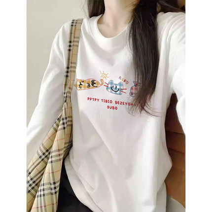 白色纯棉长袖t恤女2025新款秋冬季德绒保暖打底衫内搭可外穿上衣