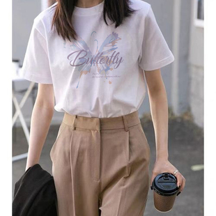 洋气独特别致上衣 韩系chic感白色纯棉短袖 t恤女2025新款 夏季 爆款