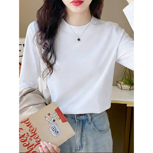 2026新款早春纯棉高级感内搭打底衫女白色加绒可外穿长袖t恤上衣