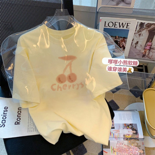 美式复古纯棉短袖t恤女宽松夏季