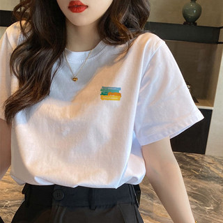 白色纯棉短袖T恤女2025新款夏季宽松韩版百搭设计感小众内搭上衣
