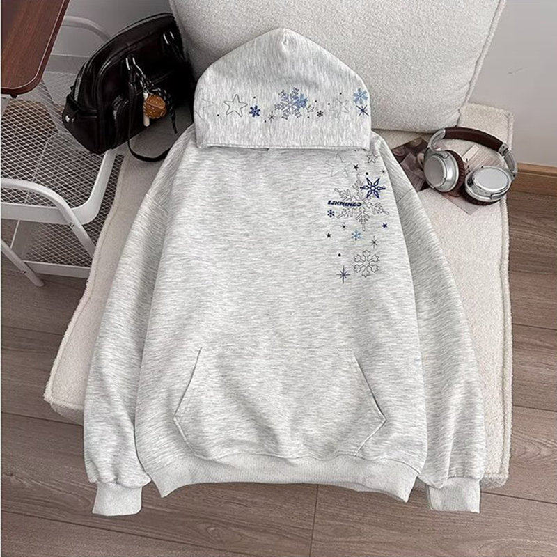 美式雪花刺绣卫衣男女潮牌情侣重磅连帽衫2026秋冬装休闲上衣外套