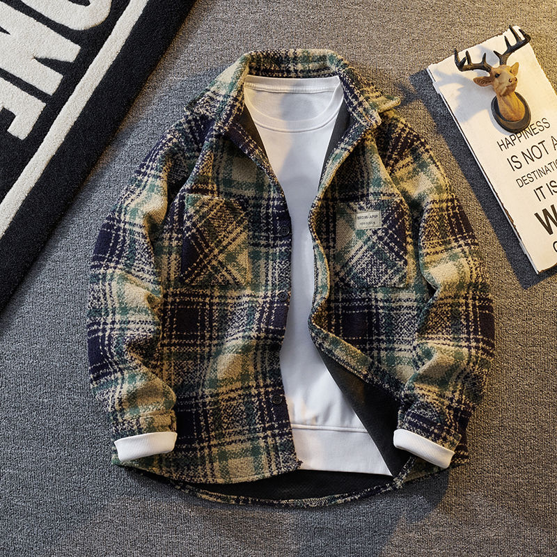 小香风格子毛呢外套男款复古夹克