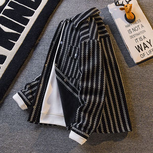 日系复古条纹衬衫男长袖帅气工装夹克秋季高级感潮流百搭衬衣外套