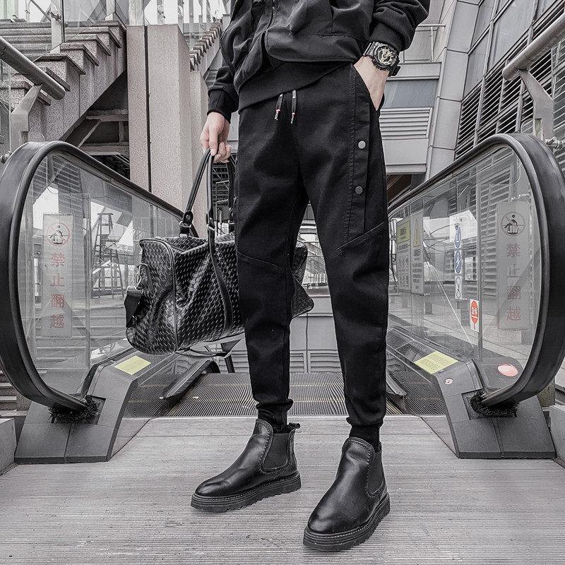 秋季新款男士小脚牛仔裤韩版修身束脚哈伦裤潮牌男生弹力九分裤子