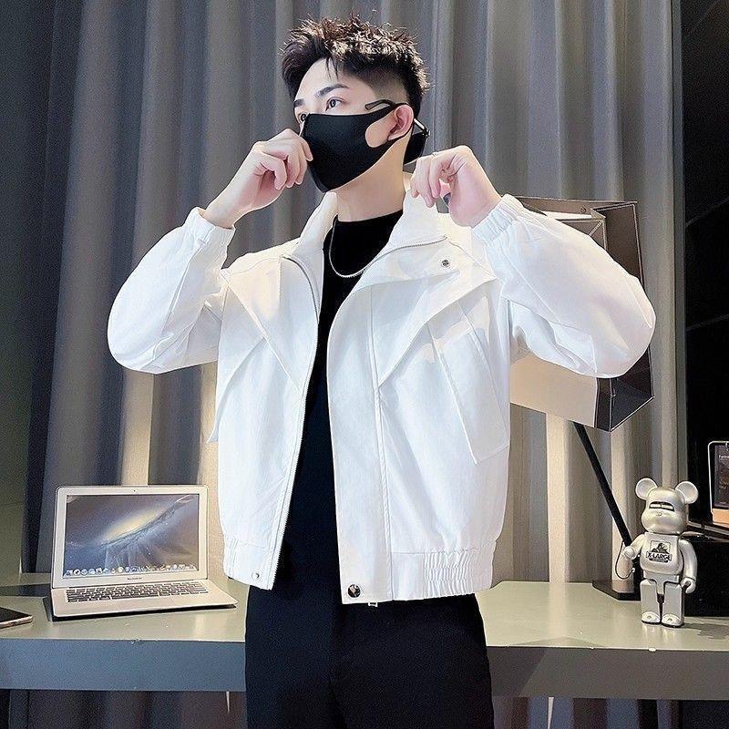 高端白色立领夹克男士工装上衣2026新款春季青年潮流男装休闲外套,男装,夹克,淘宝优惠券,粉丝福利购,淘宝优惠卷