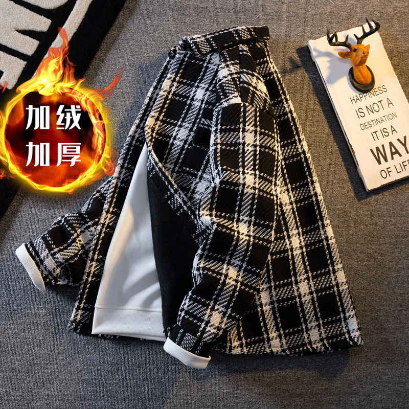 加绒加厚毛呢衬衫外套男工装夹克