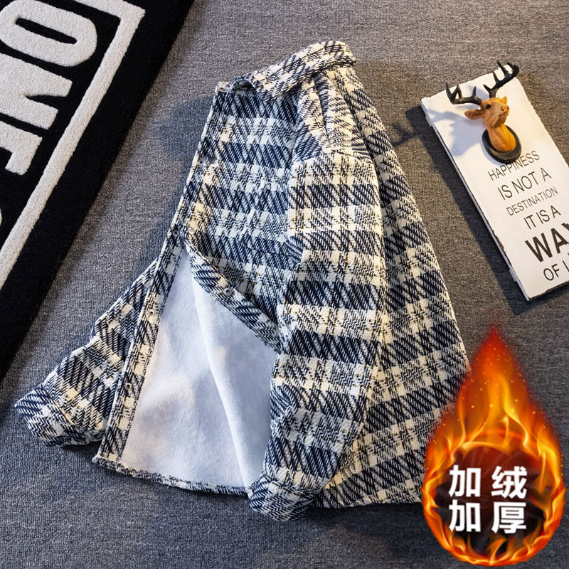 小香风毛呢外套男款加绒衬衫夹克