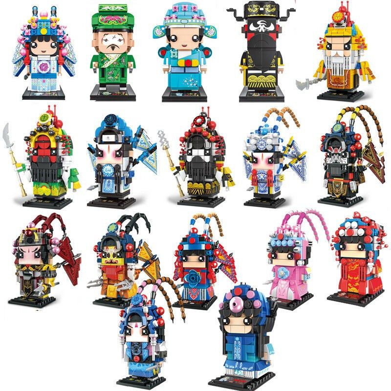 开益国潮系列刀马旦方头仔三国武将京剧模型儿童创意拼装积木玩具