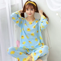 Bộ đồ ngủ cotton mùa xuân và mùa thu dễ thương dành cho nữ mùa hè mỏng phần tay dài bằng vải cotton mềm mại Bộ đồ ngủ cotton đặt dịch vụ gia đình để tăng - Bộ Pajama bộ pijama