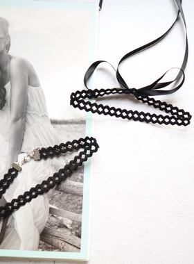 新款跨境饰品黑色蕾丝颈带蝴蝶结系带CHOKER颈链短款锁骨链项链女