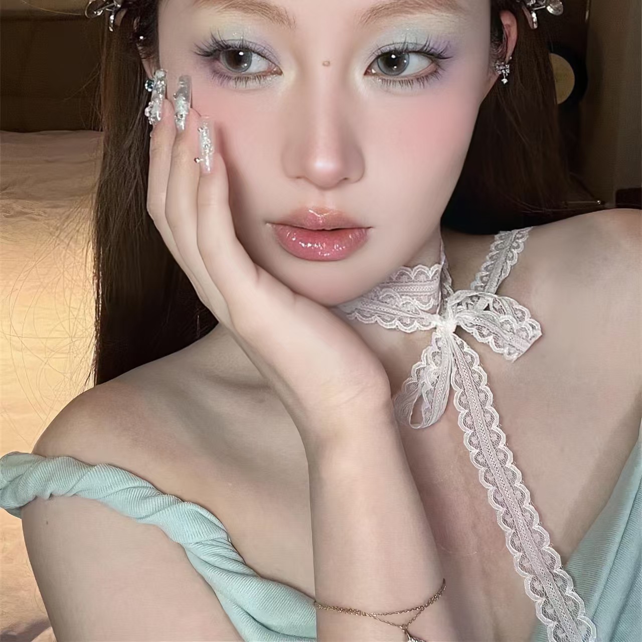 纯欲辣妹蕾丝蝴蝶结choker颈链女项链配饰锁骨链颈带气质脖子项圈