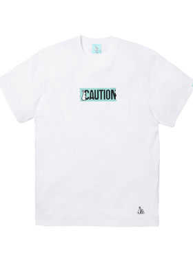 #FR2 月桃GETTO 马赛克像素 CAUTION 注意LOGO 男女情侣短袖T恤潮