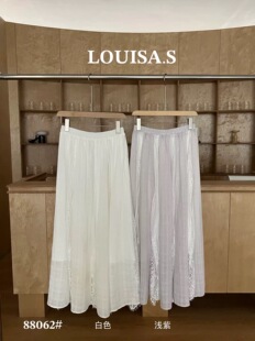 慵懒风亚麻天丝中长裙 新款 LOUISA.S法式 蕾丝拼接半身裙女2026春季