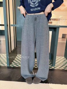 百搭休闲直筒拖地裤 时尚 女2025冬季 PLUS9202松紧高腰加绒阔腿裤