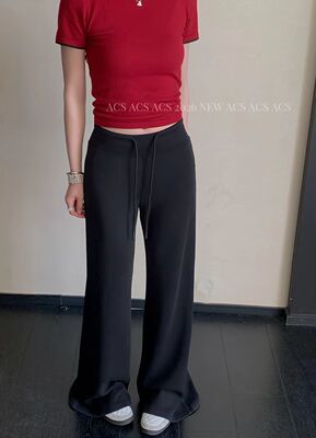 ACS美式高腰抽绳阔腿裤女2026春季新款慵懒风百搭显瘦直筒休闲裤