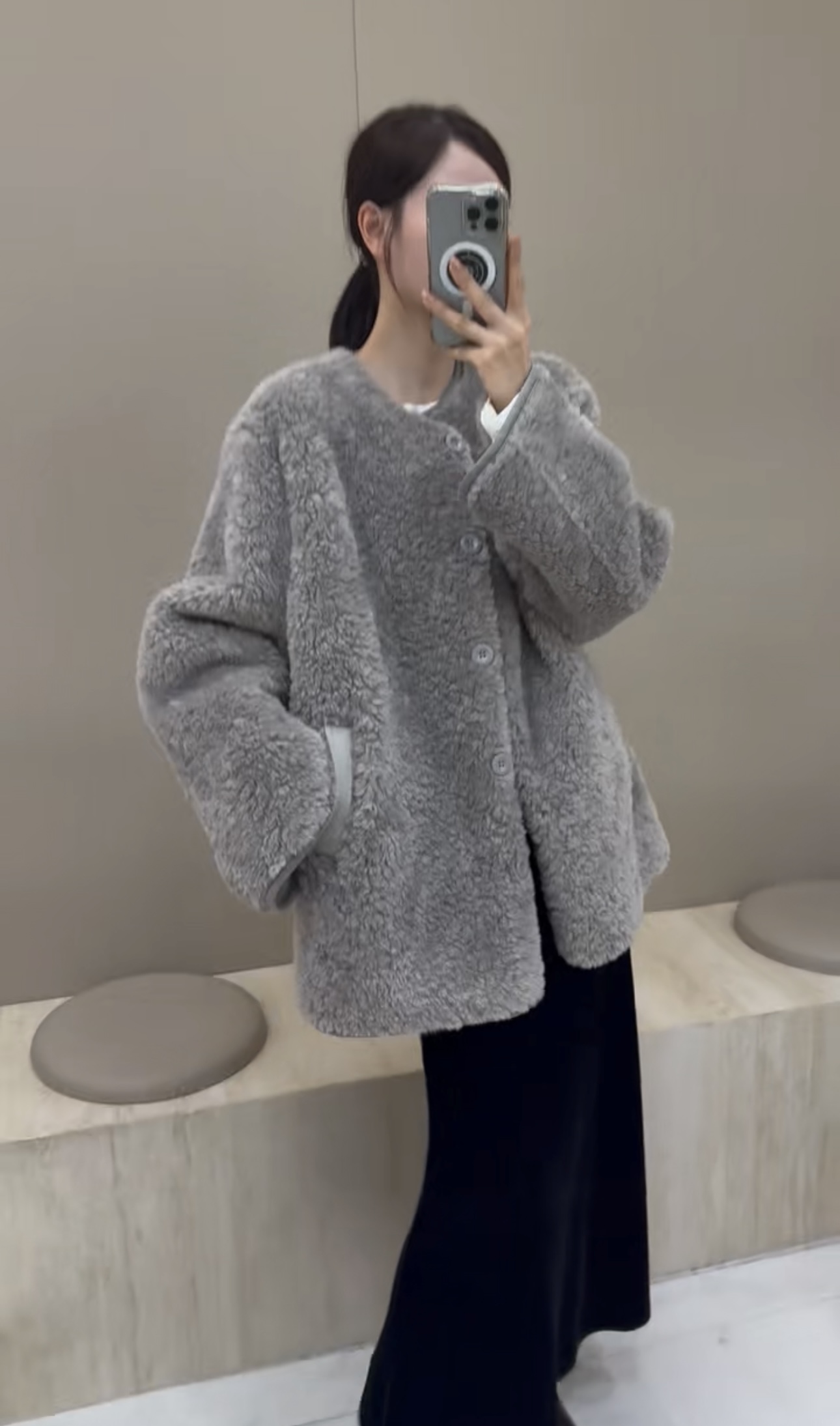 摩登mdeng宽松休闲羊羔毛外套女25冬时尚保暖中长款皮毛一体H162