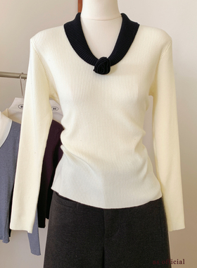 AS OFFICIAL-冬季新款优雅小香风撞色加厚保暖毛衣针织衫15203