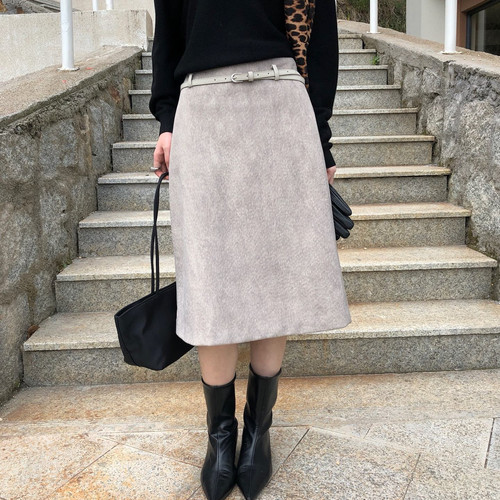 TE-日常通勤满分麂皮质感配皮带直筒半身裙(配腰带)(推荐)T5050