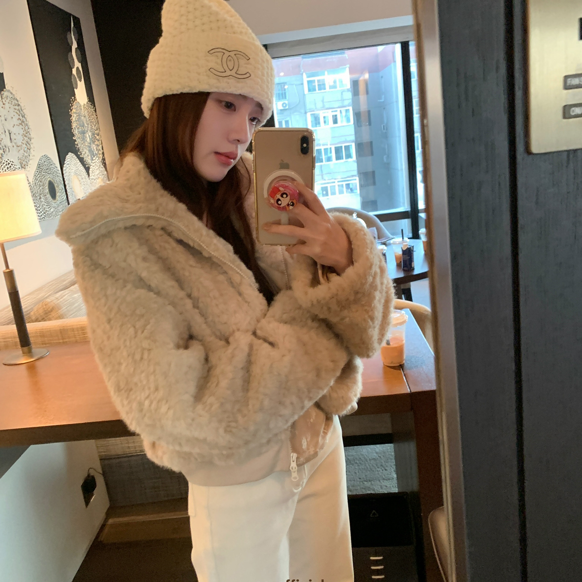 AS OFFICIAL-冬季新款时尚百搭翻领环保皮草毛毛短外套25977