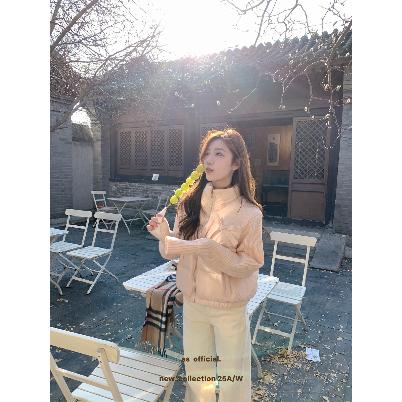 AS OFFICIAL-瘦保暖精致蝴蝶结毛织拼接羽绒服(含50白鸭绒)25961