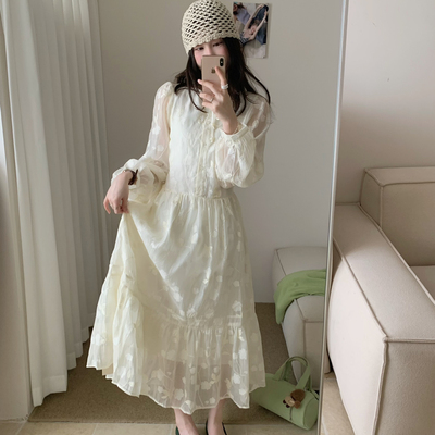OMELET蛋卷-秋上新韩系复古百搭重工植物绣花长袖连衣裙GL26542