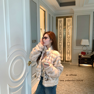 AS OFFICIAL-冬季新款时尚双色订染条纹环保皮草短外套25918