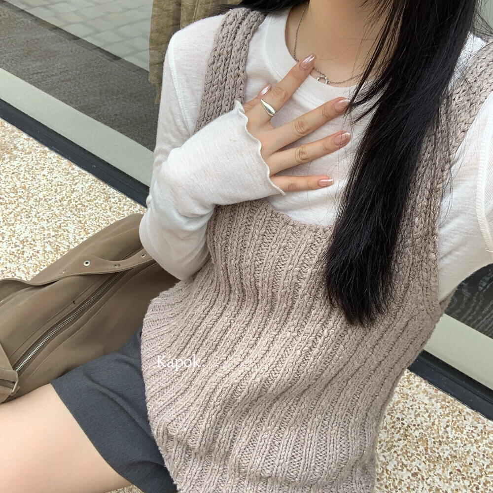 KAPOK2025新款百搭小众背心坑条显瘦U领针织背心针织衫ys225892