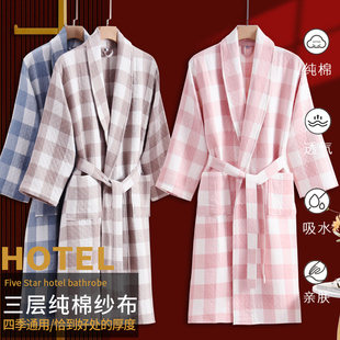 纯棉纱布浴袍女2024新款全棉吸水速干四季通用睡袍洗澡成人浴衣男