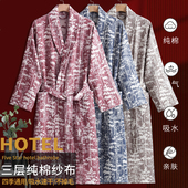 通用吸水长袖 纯棉纱布浴袍2025新款 男女四季 春秋睡袍洗澡成人浴衣