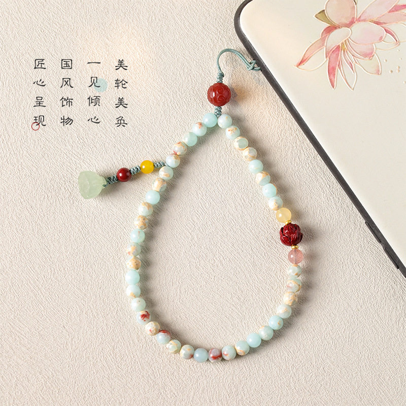 空谷幽莲手机链挂链寿山石国风手腕短款防摔款女挂绳莲蓬挂件挂饰