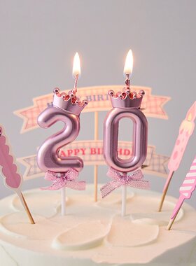 公主粉色皇冠数字蜡烛周岁女孩生日布置蛋糕装饰派对氛围拍照道具