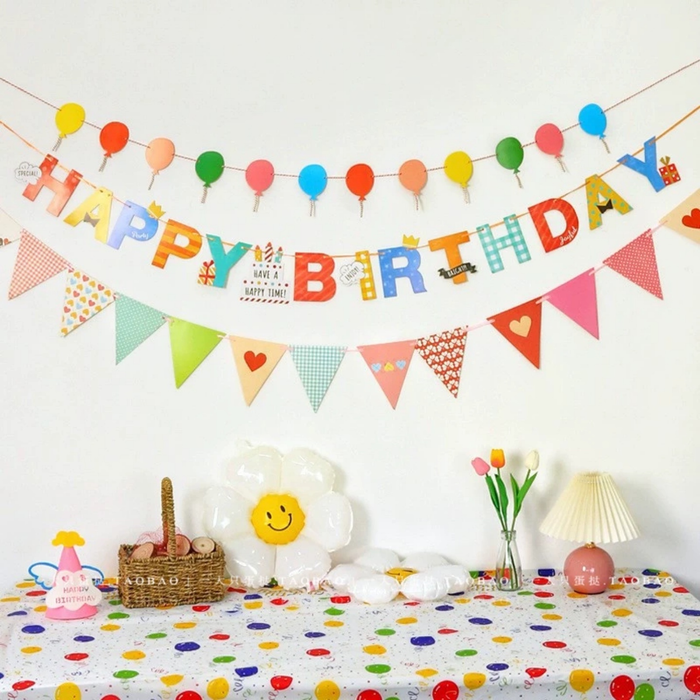 生日聚会装饰横幅彩旗儿童生日派对拉旗装饰三角旗拉花拍照道具