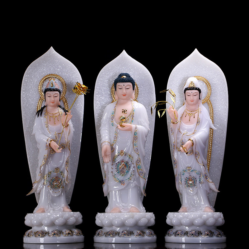 秦歌 汉白玉西方三圣 珐琅彩彩绘观音佛像摆件观世音菩萨阿弥陀佛|msdalam kategori Aksesori rumah, hiasan - dari Buy2taobao.com untuk memberikan perkhidmatan ejen Taobao profesional membeli